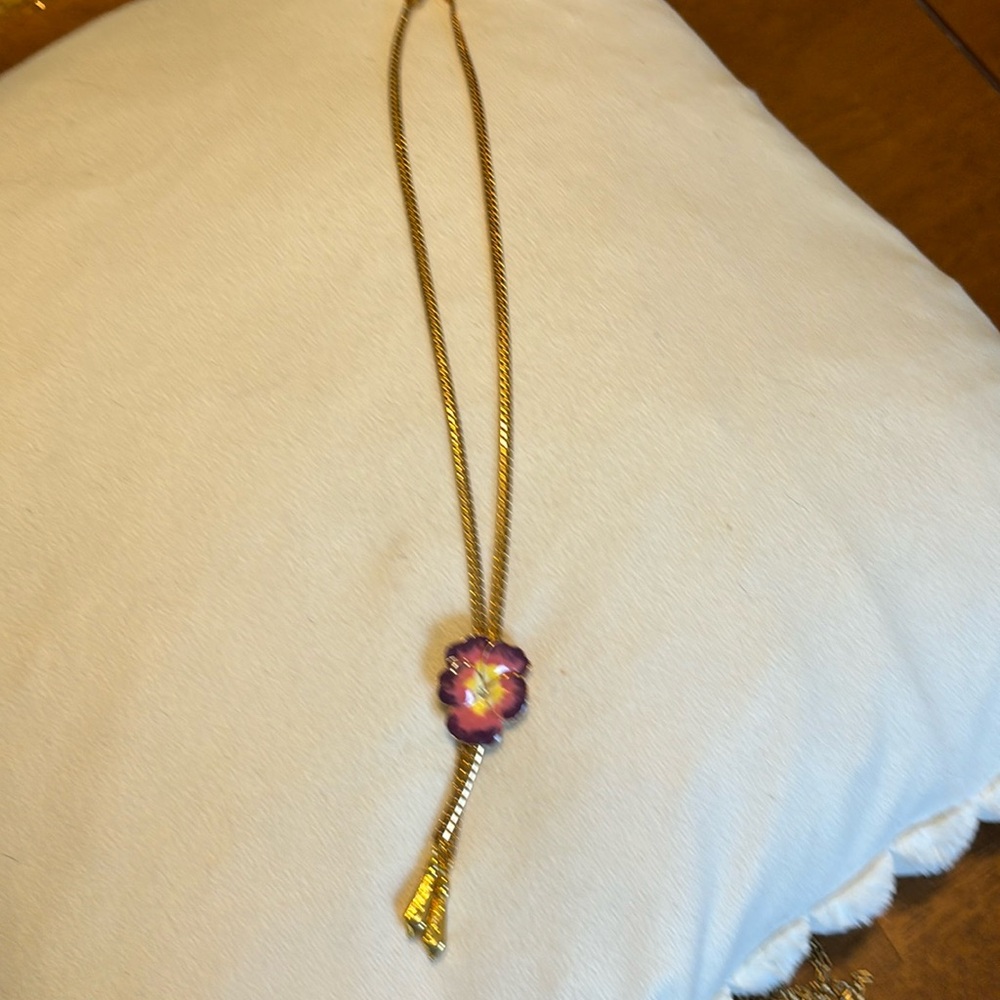 Goldtone Slider Orchid accent Necklace 24 inch